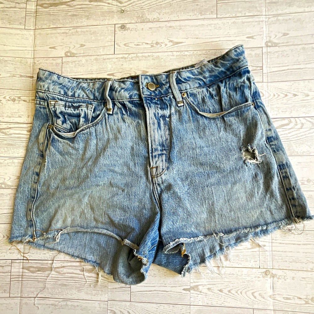 Good American Women's Blue Denim Cut Off Shorts Pockets Button Size 12/31